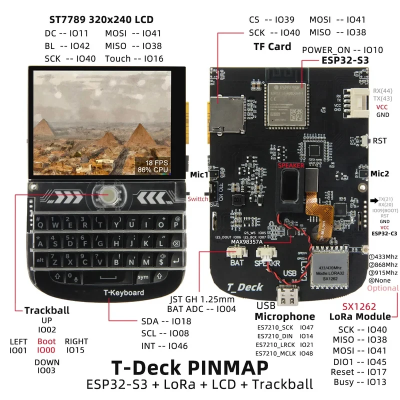 -Deck ESP32-S3 WIFI Development Board 16MB Flash With 2.8'' LCD Display,Keyboard,Trackball,Microphone,Speaker