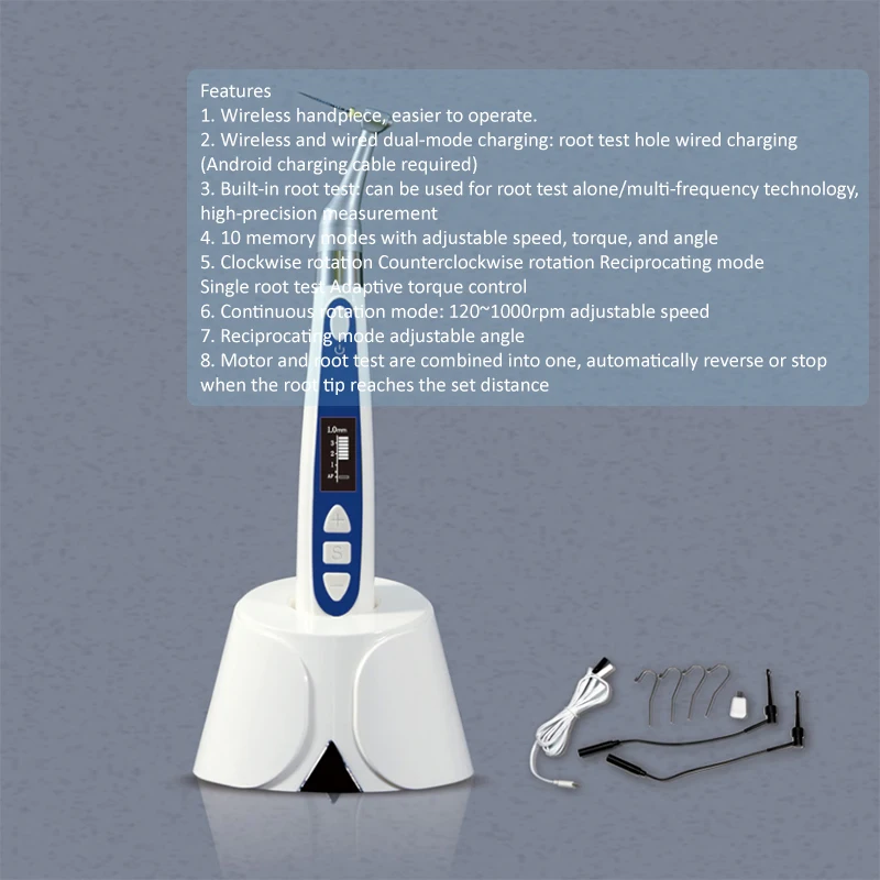 Dental 2 in 1 Wireless Endo Motor and Apex Locator Smart 1:1 Direct Drive OLED Screen Root Canal Endodontic Treatment