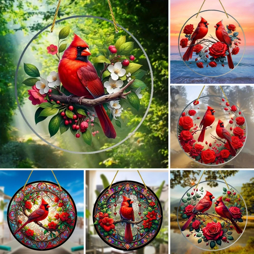 Lebendige Kardinal Vogel Sonnen fänger-bunt gefärbte Kunststoff Fenster hängen Dekoration, Acryl kreisförmige Zeichen, Girlande Ornament