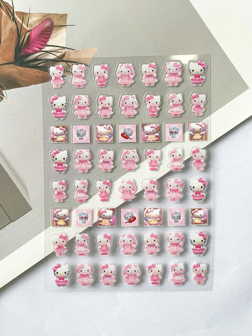 Diy Sanrios สีชมพูโรแมนติกฮาวาย Hello Kitty เล็บสติกเกอร์เล็บหวานน่ารัก Y2K โน้ตบุ๊คเครื่องเขียนสติกเกอร์ตกแต่งของขวัญ