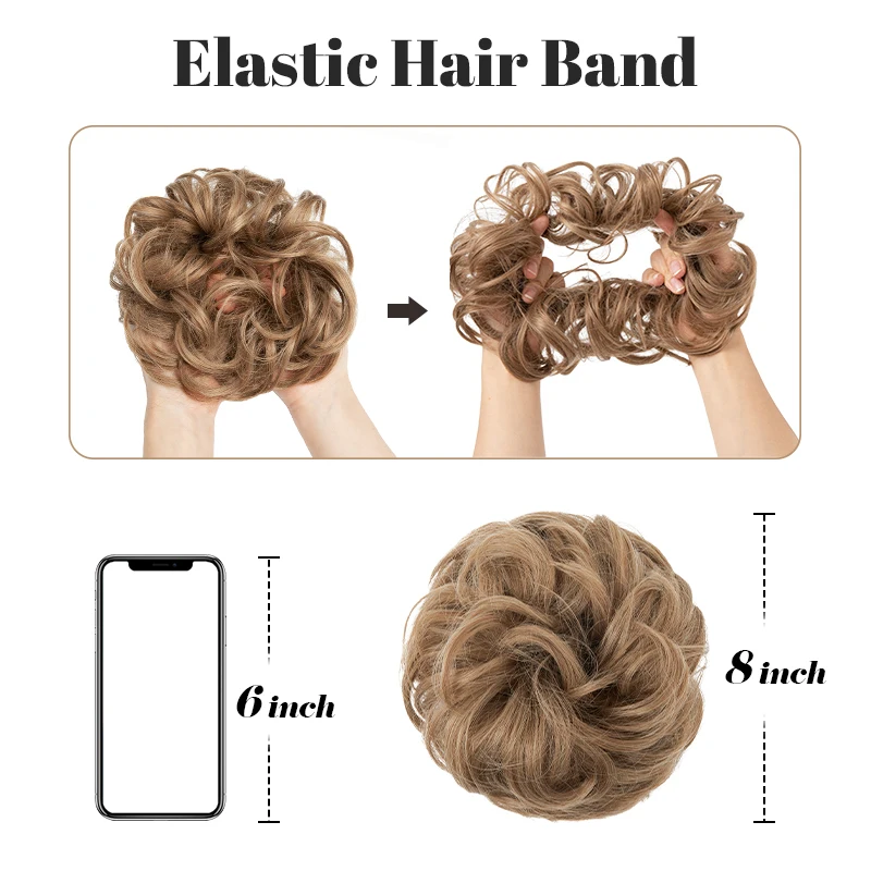 Moño sintético despeinado con liga elástica, extensiones de cabello rizado, scrunchies, postizos para recogido, para mujer 4