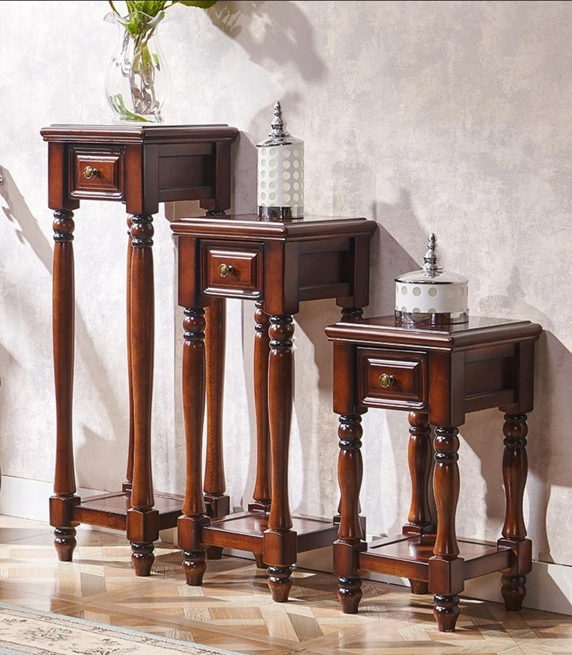 # Living Room With Drawer Square Flower Rack Storage Tripod Floor Flower Several Flower Table All Solid Wood