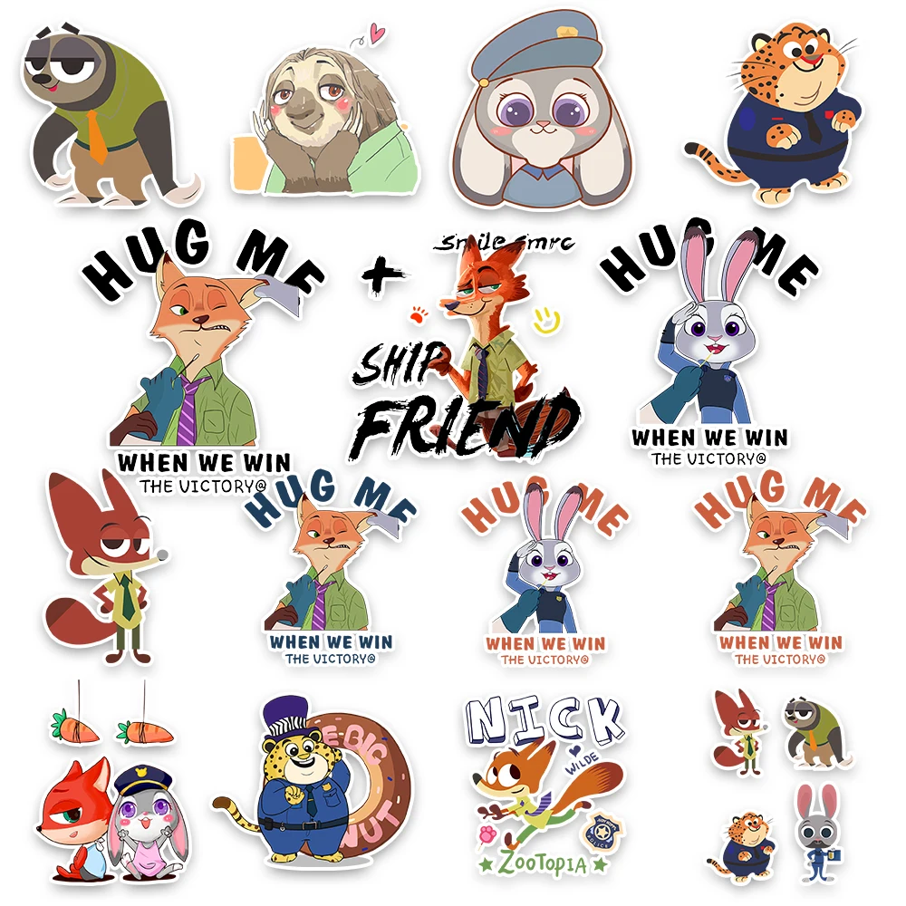 60 قطعة ملصقات فيلم الرسوم المتحركة Zootopia البلاستيكية جودي هوبس نيك وايلد مضحك لطيف خربش DIY بها بنفسك سجل القصاصات الغيتار الهاتف لاصقة تزيين