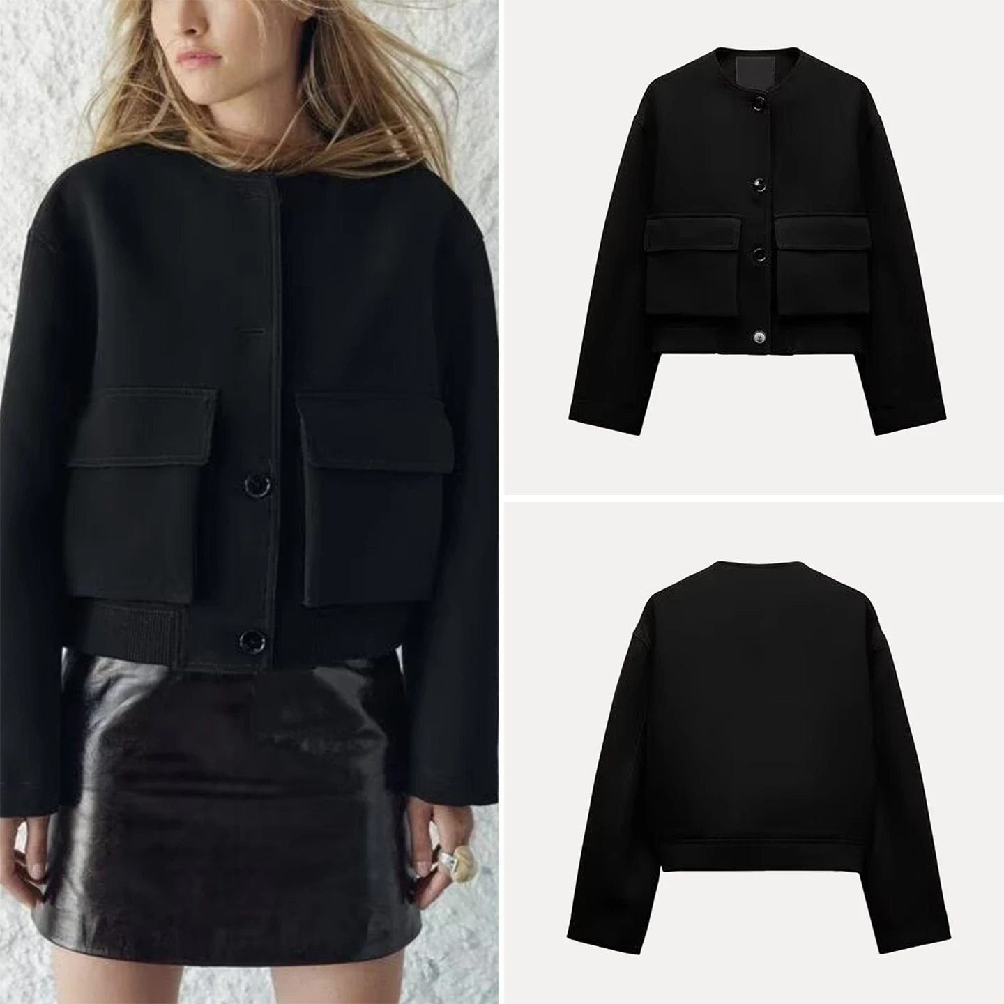 

Faionable Pilot Jaet Coat Женское осеннее новое поступление, украшенное универсальной верхней одеждой Long Sve round Ne Bu...