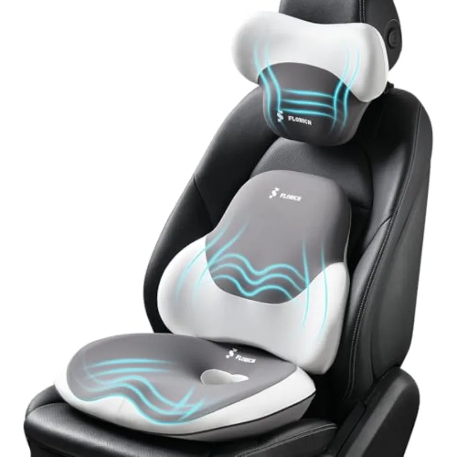 

Office Chair Car Seat Cushion and Lumbar Support Pillow with 100 Memory Foam for Pressure Relief Grey