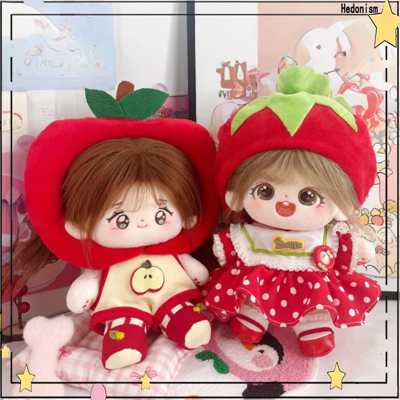 

For 20cm Cotton Doll Clothes Cute Apple Strawberry Theme Series Styling Set Hat Jumpsuit Shoes Cartoon Doll Accessories Gift