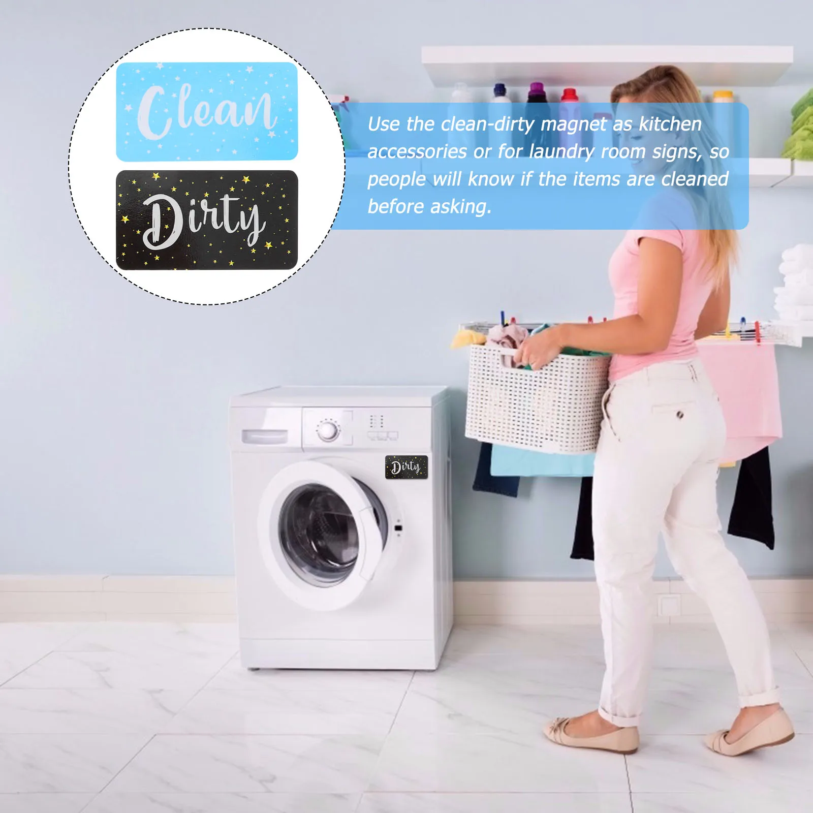 

2Pcs Double-Sided Magnetic Dishwasher Clean Dirty Sign Magnet Label for Washing Machine Fridge Office Home Clean Magnetic Label