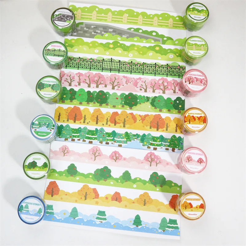 1pcs Green Plants Washi Tape Cute Landscape Forest Fencelandscaping Decora Tape DIY Account Scrapbooking Sticker Material