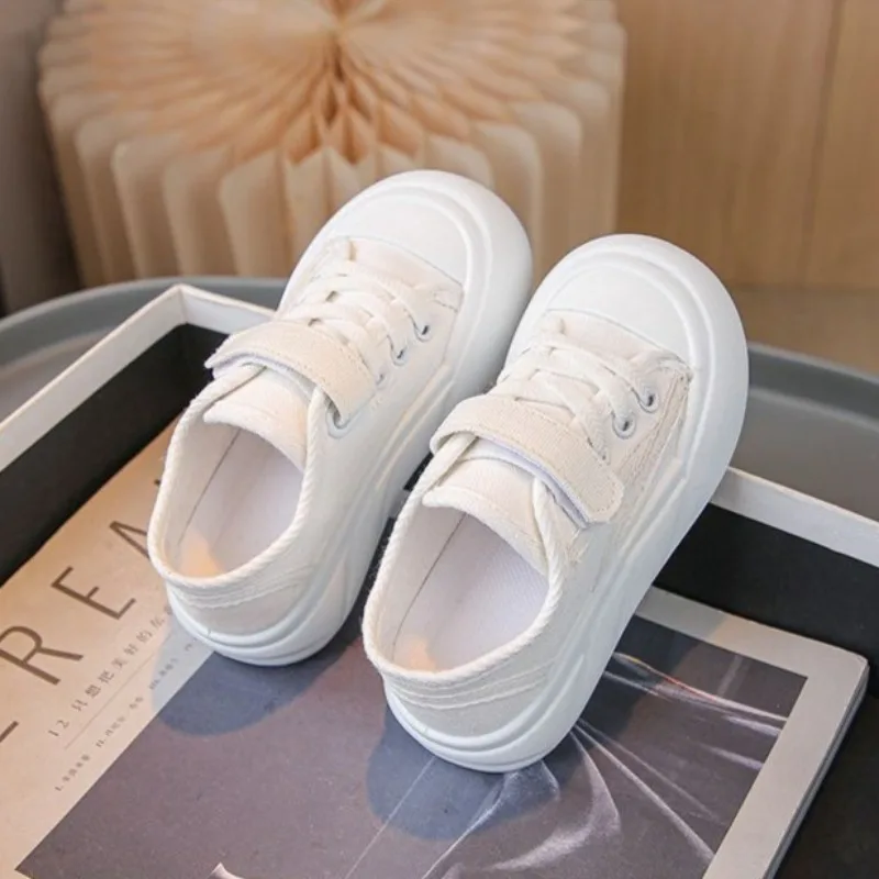 

Spring Autumn New Kids Girls Boys White Canvas Shoes Soft Sole Lightweight Breathable Wear Resistant Casual Skate Style Shoes