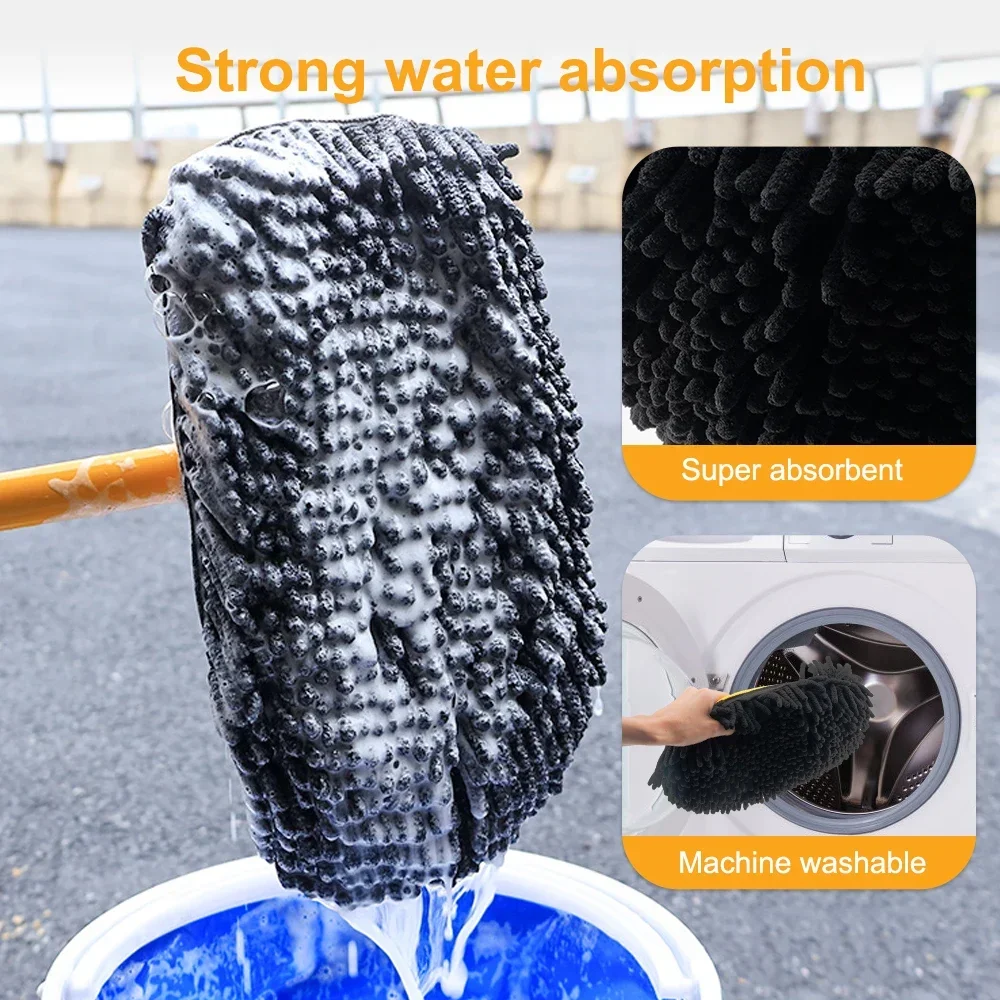 Car Wash Mop Set Telescopic Long Handle Curved Pole Super Absorbent Soft Velvet Replacement Head MultifunctionalCarCleaning Tool