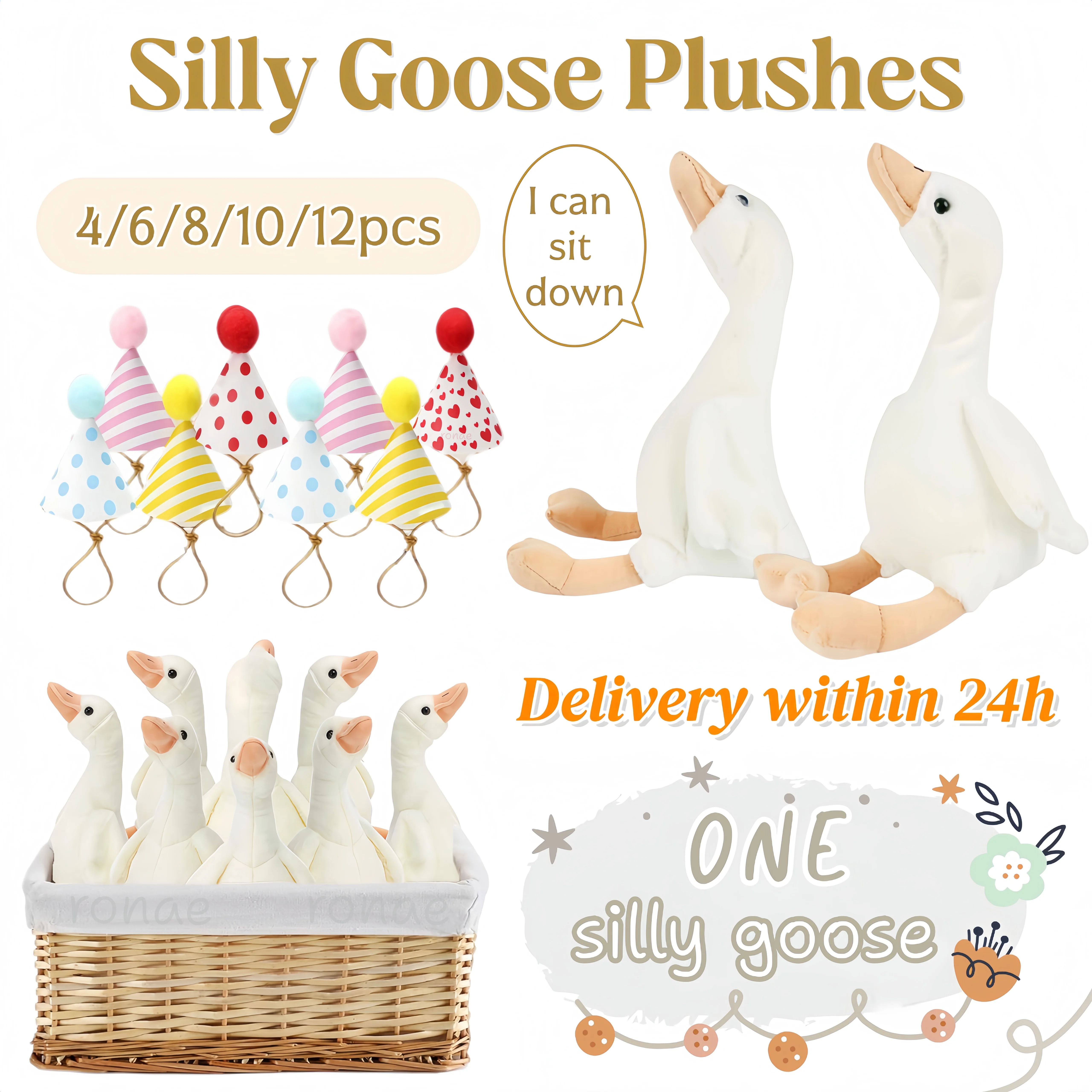 

4-12PCS One Silly Goose Stuffed Animal Plush Toy 9.8 Inch Goose Plush Soft Toy for Baby Shower Birthday Party Favors Gifts