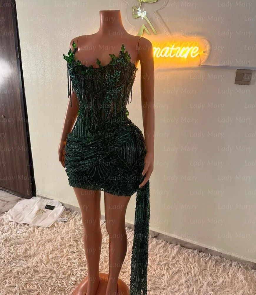 

Emerad Green Crystal Beading Homecoming Prom Dress Mini Cocktail Gown Birthday Dress Luxury 20256 Black girl Customized