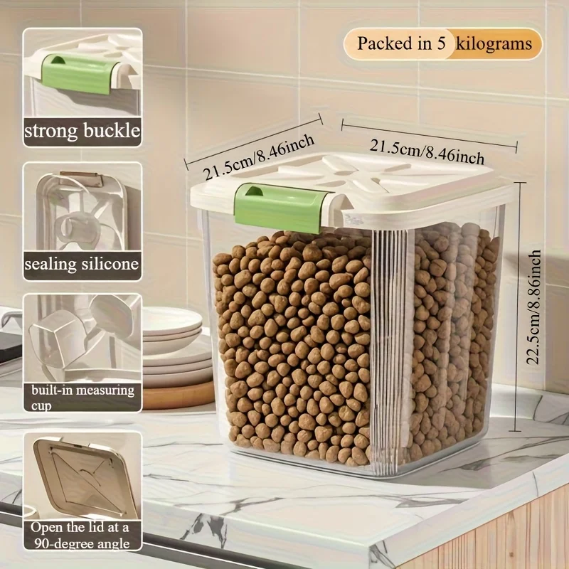 Contenitore sigillato per alimenti per animali domestici con ruote e cucchiaio, scatola trasparente per alimenti per cani, gatti e uccelli, 2 misure disponibili