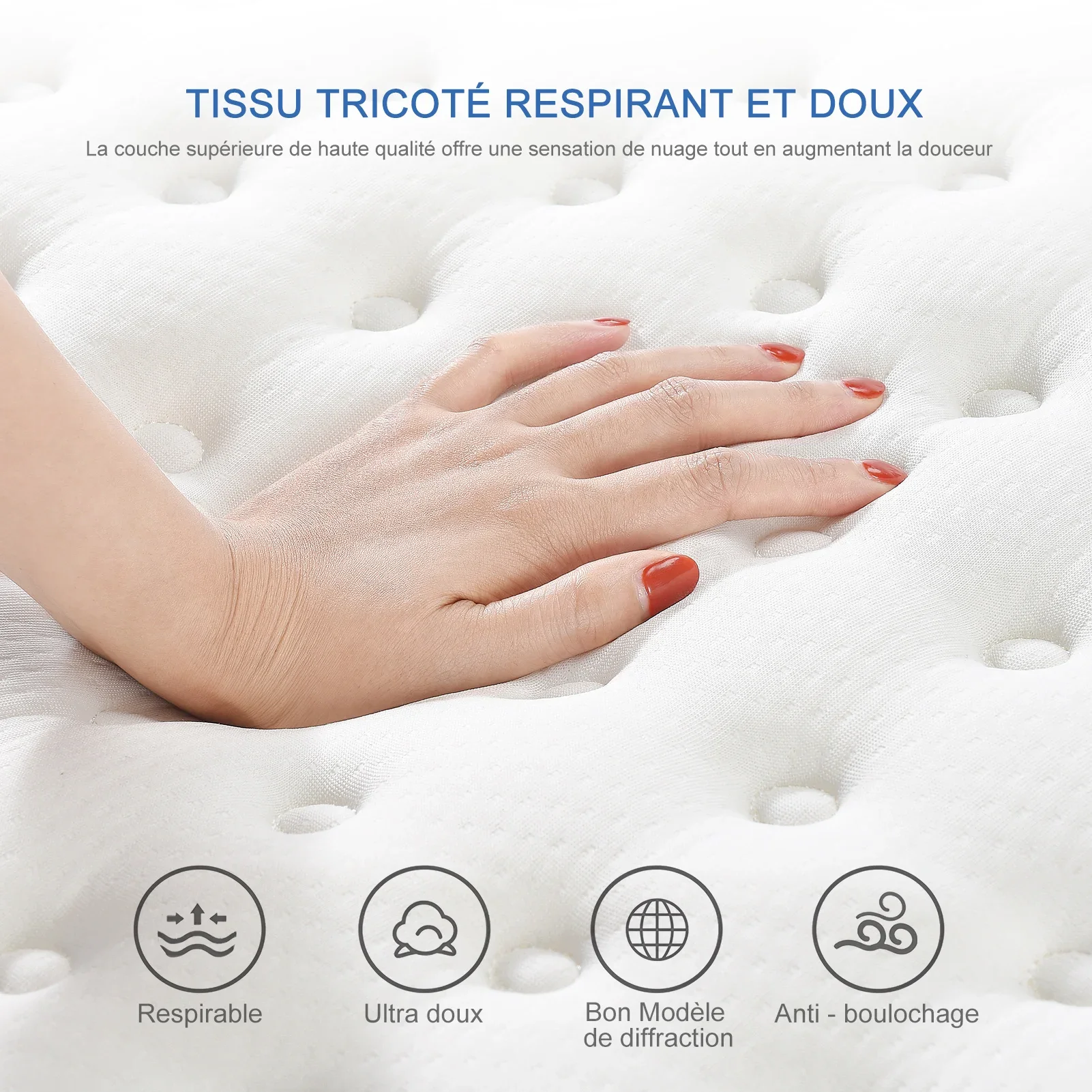 Simurq Medium Firm Hybrid Pocket Spring Mattress, Ergonomic Orthopedic Bed Mattress with Breathable Knitted Fabric & 3D Mesh, Edge Support Noise-Free Cooling Mattress for Spine Alignment