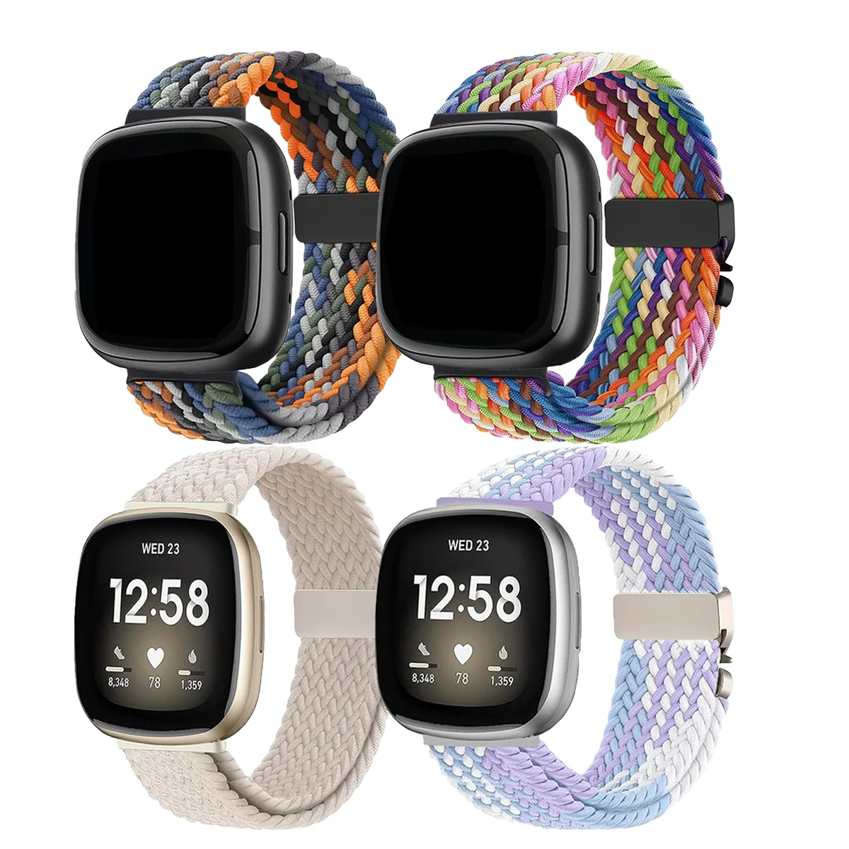 Braided Stretchy Band for Fitbit Versa 4/Versa 3/Sense 2/Sense Watch Band,Parachute Strap Nylon Elastic Loop Strap for Versa3/4