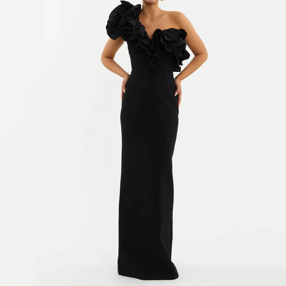 

Customized Straight Evening Dresses Floor-length One-shoulder Sleeveless Prom Gown Simple Fashion Ruched Backless Party Gown