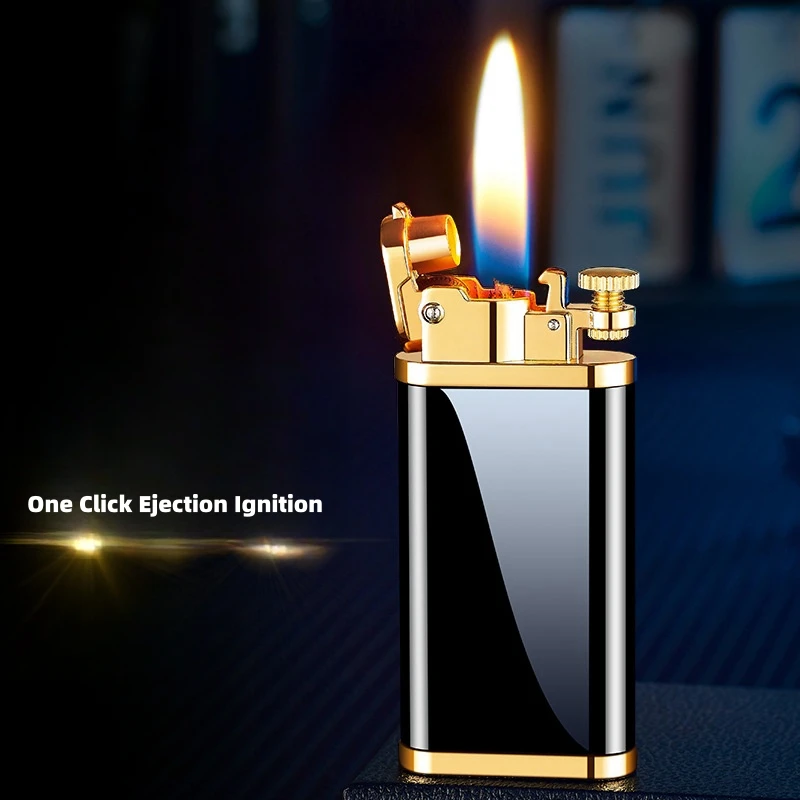 2024 Creative Metal One Click Ejection Ignite Kerosene Lighter Safety Lock Buckle Retro Personalized Lighters Smoking Wholesale