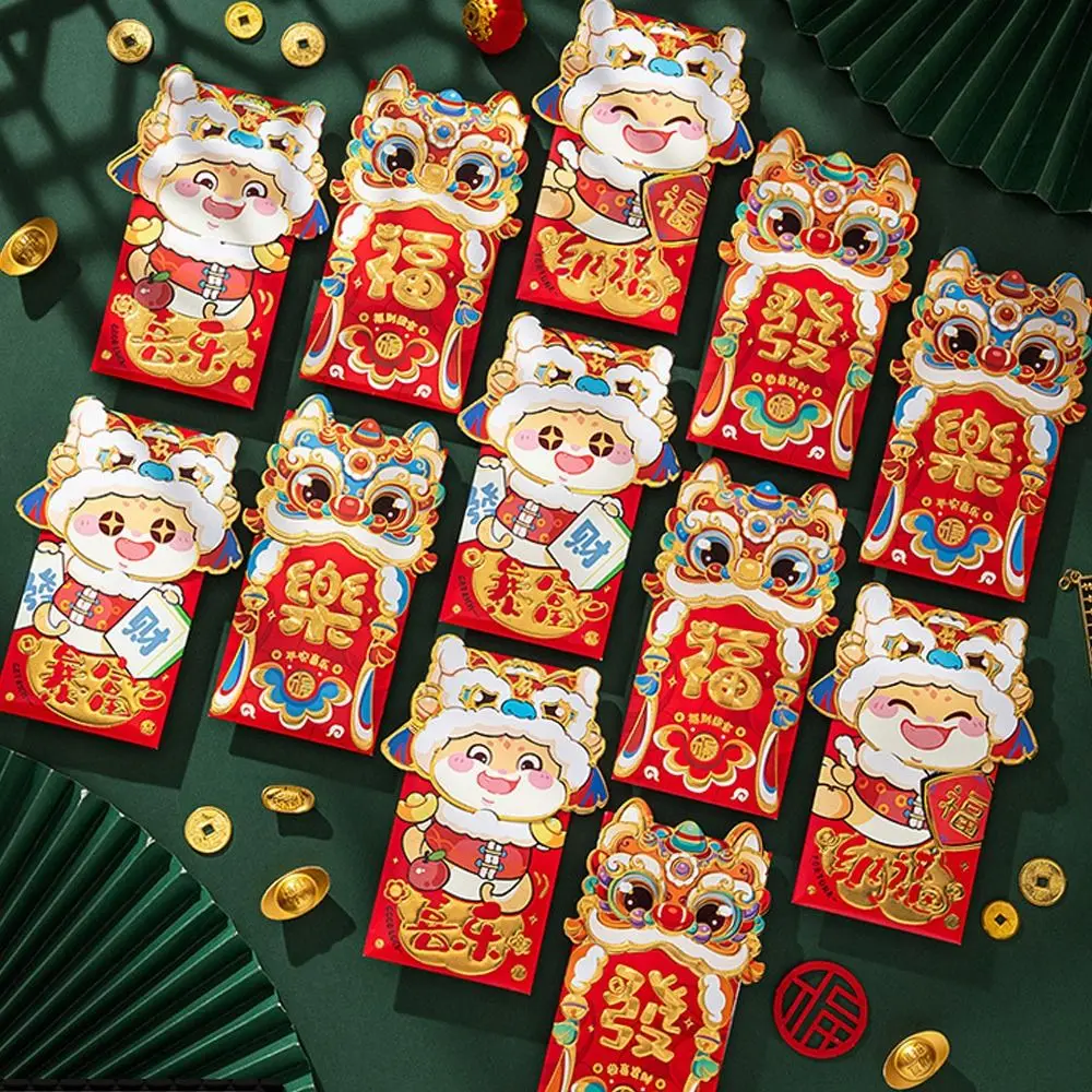 Sobres rojos de Año de serpiente china de dibujos animados, papel tradicional, bolsillos para dinero de la suerte, bendición Hongbao 2025, sobres rojos de Año Nuevo, 6 uds.