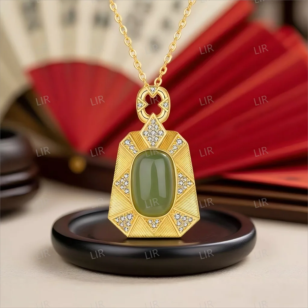 LIR S925 الفضة الاسترليني الطبيعية Hetian جاسبر قلادة قلادة - FengShui حسن الحظ |   مجوهرات محظوظة للنساء |   سحر عصري