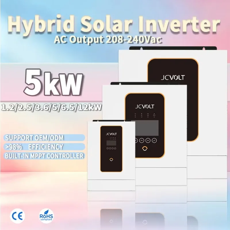 OEM Wholesale Smart 5kW 24V Single/Dual Phase Pure Sine Wave 98% Efficiency Hybrid Solar Inverter with CE Certification