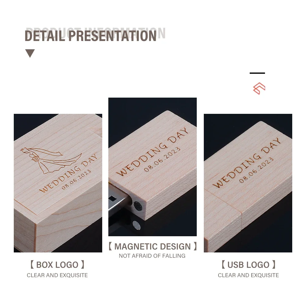 Wooden Pen Drive Box USB Flash Drive 128GB Free Custom Logo Memory Stick Creative Gift 64GB for Computer USB Stick High Speed
