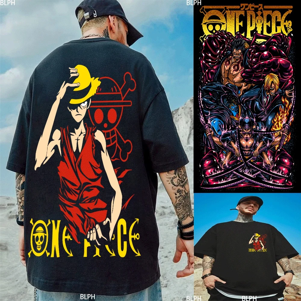 

Цельные футболки с рисунком Луффи для родителей и детей, одинаковые семейные топы с классическим аниме-дизайном для повседневной носки