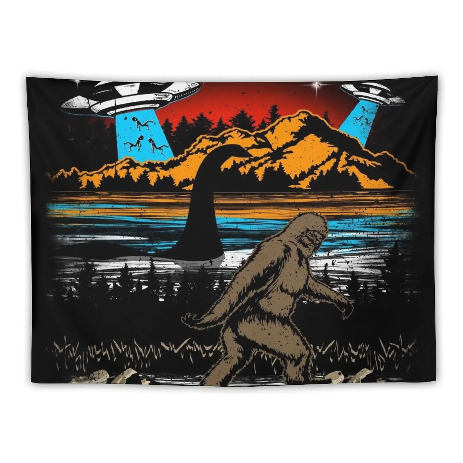 Bigfoot T Shirt, Loch Ness Monster Shirt Sasquatch Alien Ufo Graphic Tee Shirts For Men Women Storm Area 51 Tapestry