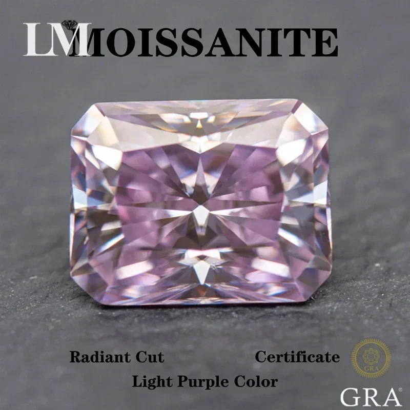 

Moissanite Stone Radiant Cut Light Purple Color Charms Gemstone DIY Advanced Jewelry Rings Earrings Making with Certificate