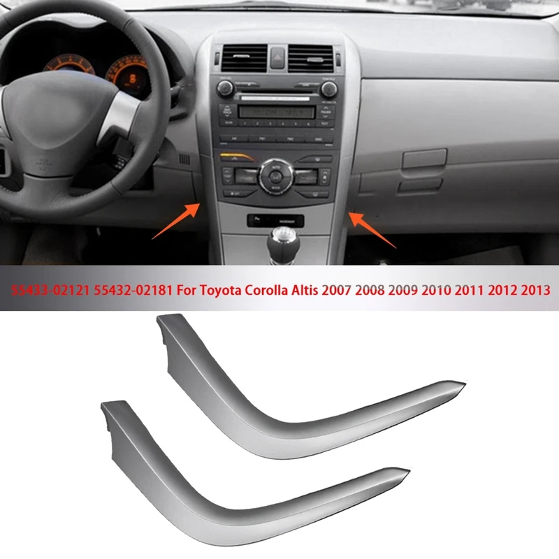 1Set Center Air Vents Chrome Trim Strip per Toyota Corolla Altis 2007-2013 Dashboard Lower + Upper Trim Cover grigio argento