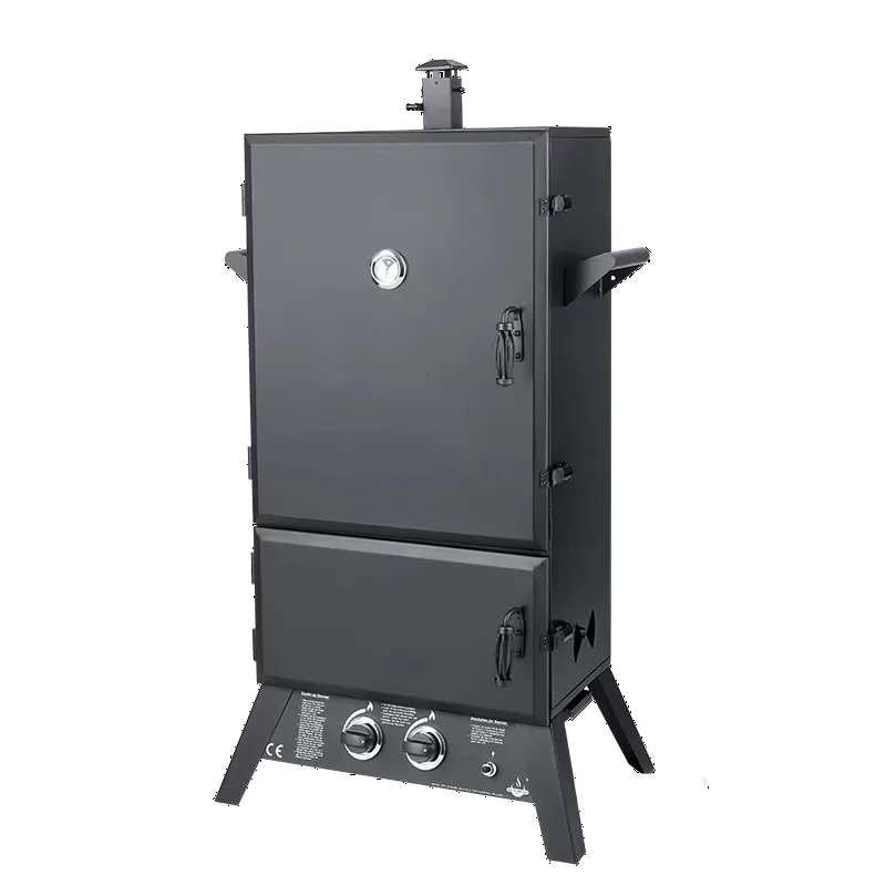Commercial Automatic Gas Grill Smoke Function 2 Burners Piezo Ignition High Pressure Safety Durable Steel Construction Modern