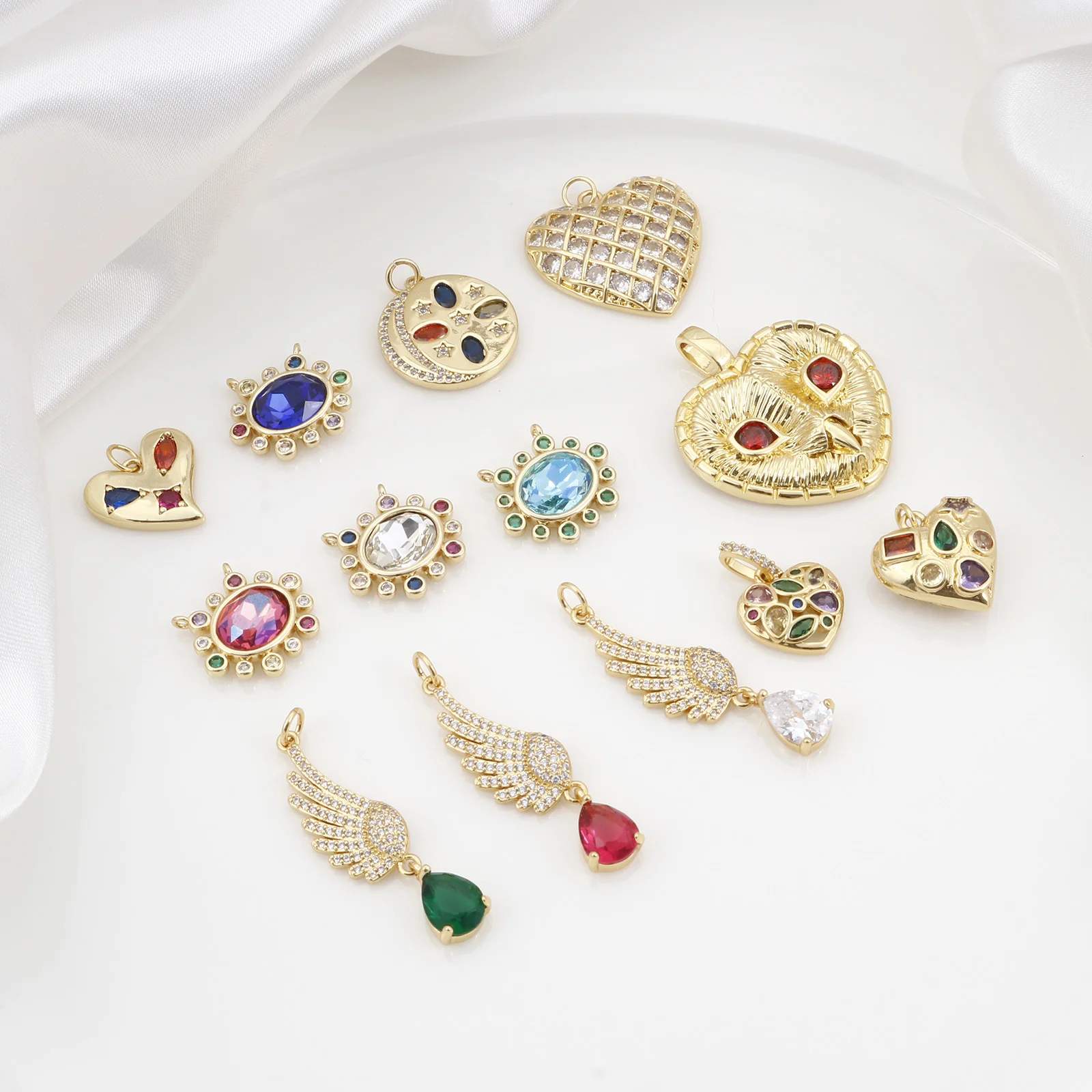 Fashion Copper Micro Pave Charms Gold Color Heart Wings Multicolour Cubic Zirconia Pendant DIY Making Necklace  Jewelry Findings image 4