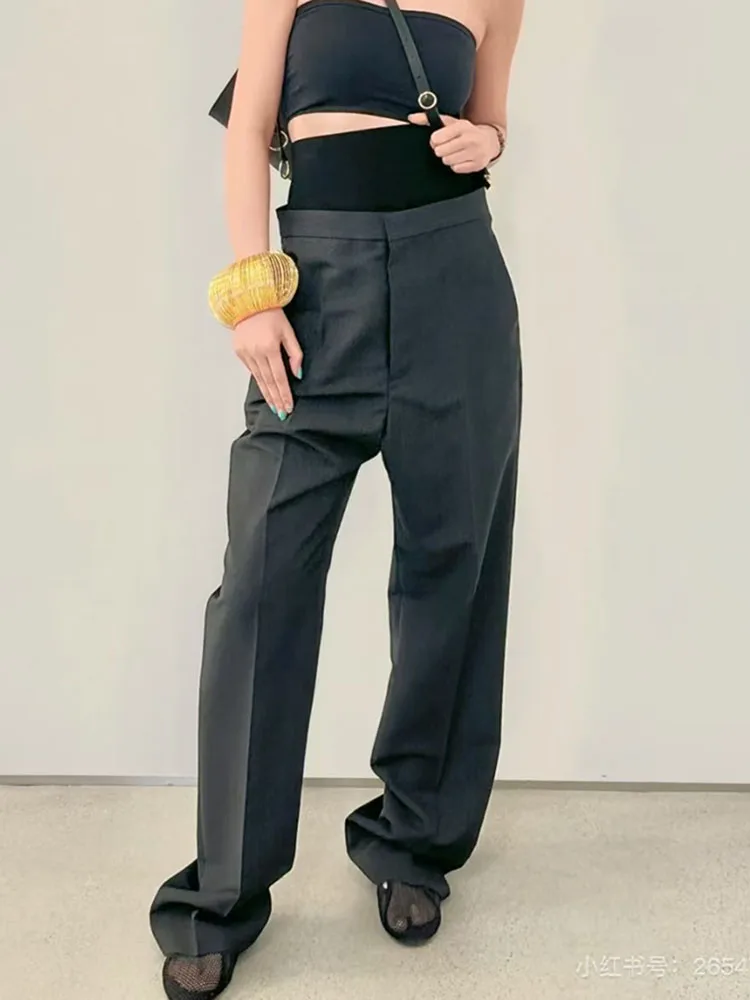 

Прямые брюки в стиле ретро с высокой талией для женщин, повседневные и универсальные широкие брюки с ощущением драпировки.