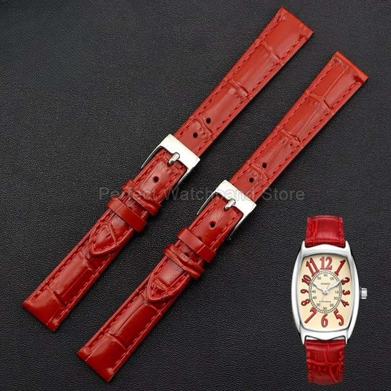 حساسة السيدات حزام الساعات 14 مللي متر عرض جلد العجل الناعم ل كاسيو الطبعة الحمراء LTP-1208 سلسلة مشبك مضاد للحساسية ​ ​   حزام