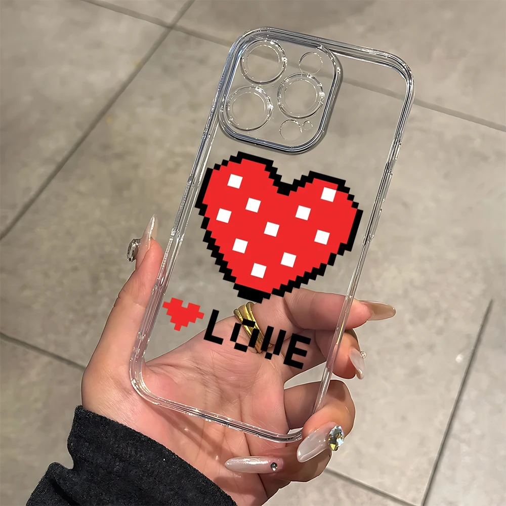Pixel-Stil Liebe Herz Silikon Handyhülle für IPhone 17 16 15 14 13 12 11 Pro Xs Max Air Mini 7 8 6 6s Plus SE 2020 2022 Cover