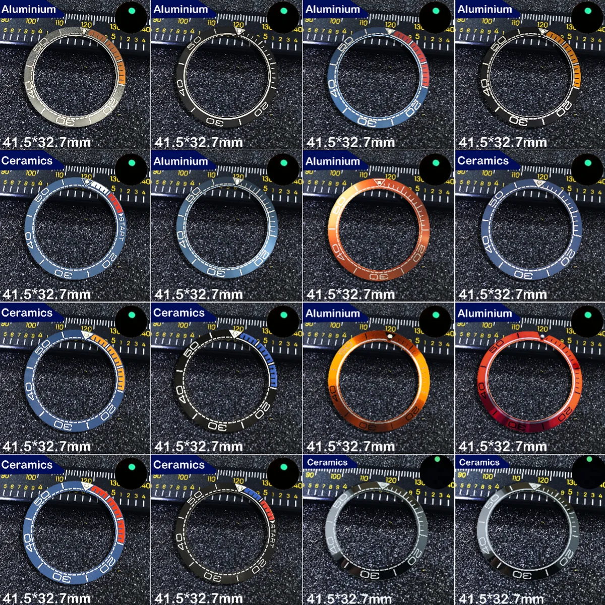 41.5*32.7mm High Quality Bezel Tilt Watch Bezel Ceramic/Aluminum Bezel Insert Ring 43mm Case Watch Accessories Watch Bezel