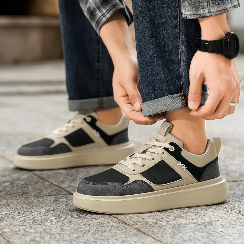 

Осенние новые повседневные легкие мужские удобные туфли на толстой подошве с цветными блоками, износостойкие противоскользящие спортивные модные туфли для доски