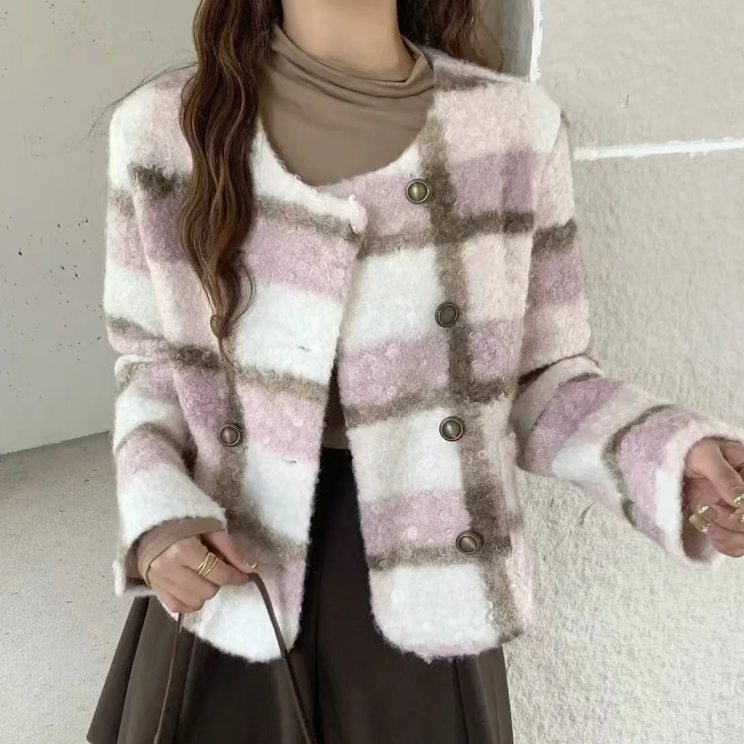 

Свободное шерстяное пальто женское, осеннее, в корейском стиле, с цветными вставками, длинное, без воротника, на двух пуговицах, модная верхняя одежда для повседневной носки