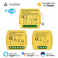 1/2/3 Gang Matter Smart Wifi Switches Smart Home Automation Relay Switch Module Voice Works with Homekit Siri Alexa Google