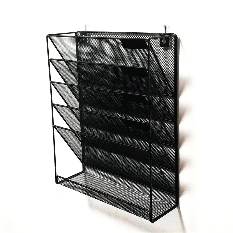 Hot  5-layer Wrought Iron Desktop Storage Rack    Grid Metal Document Holder   Multi-Layer Wall Hanging Rack