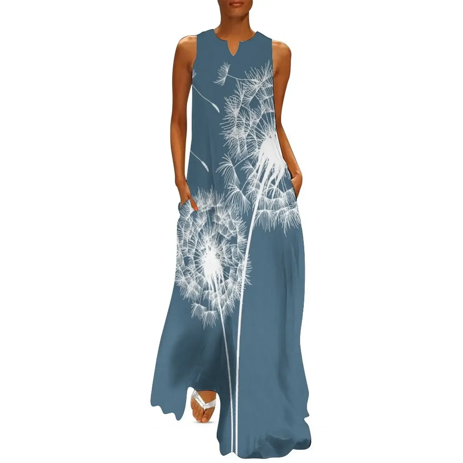 

Dandelion Art on Deep Turquoise Long Dress luxury dresses summer dresses womens 2025 Women's evening dress Women's dress