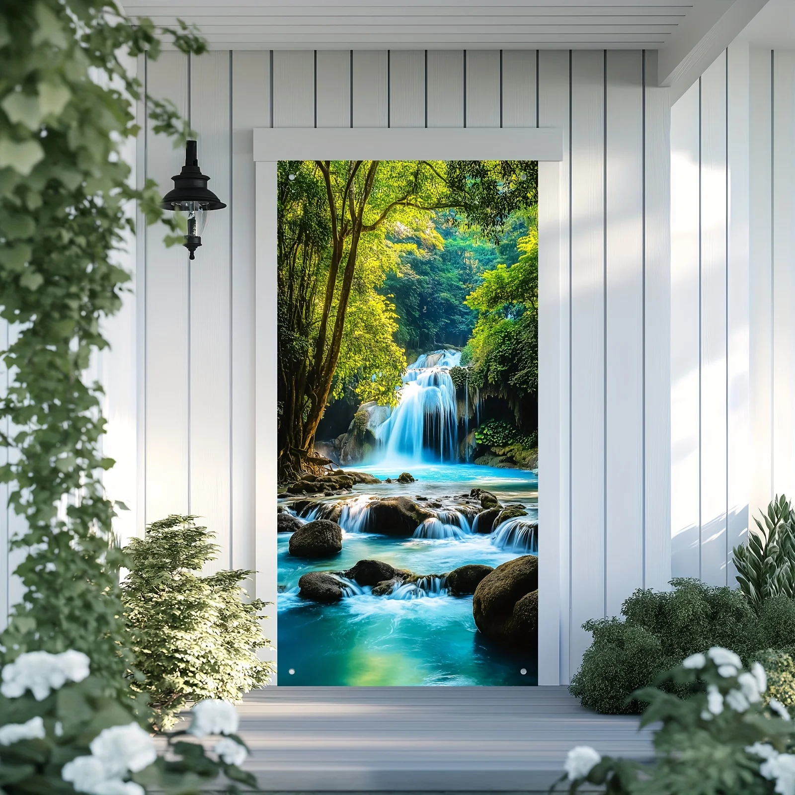 Ein wasserfallbedruckter Wandbehang, geeignet für Schlafzimmer und Partybanner im Freien ohne Strom