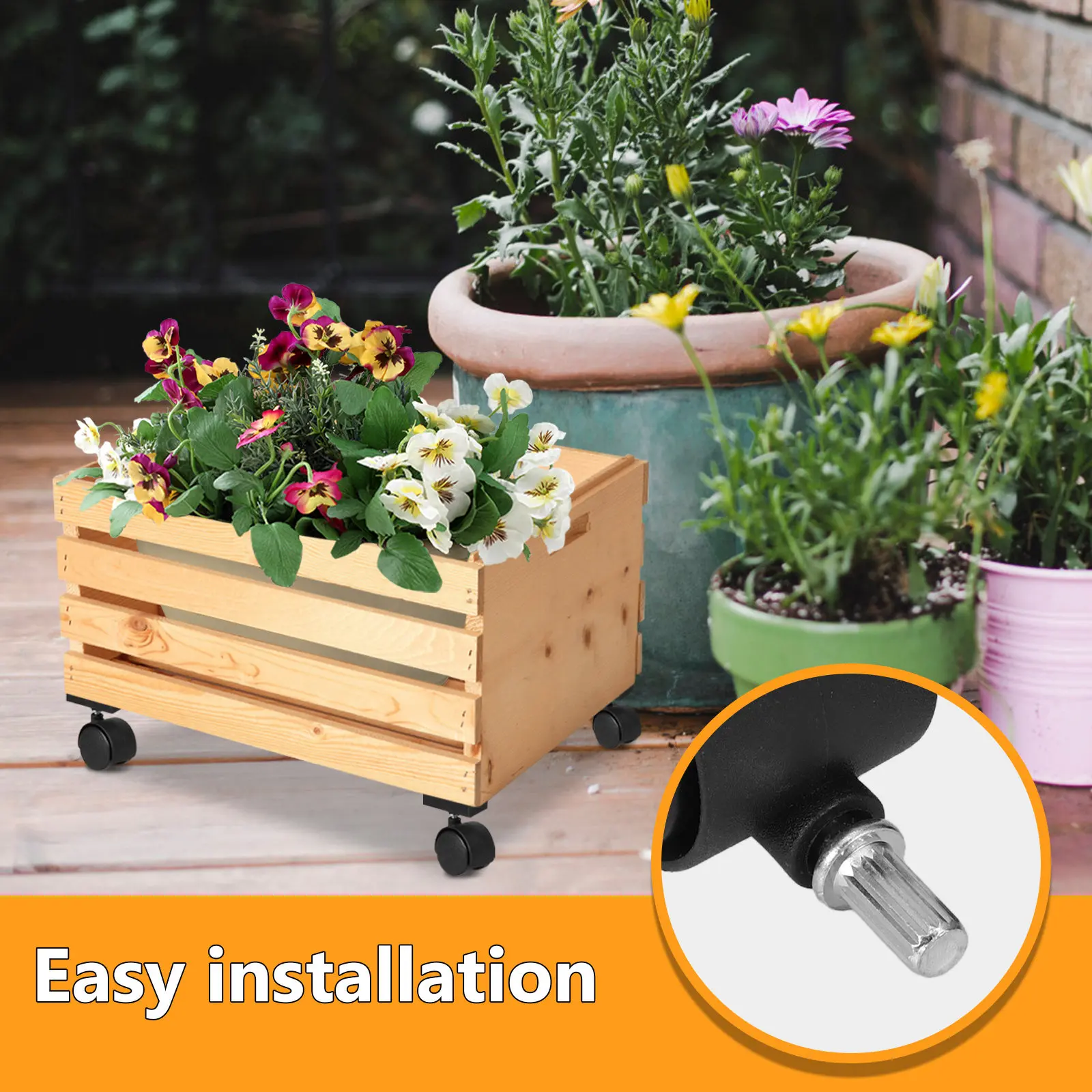 4Pcs Wheeled Planter Pallet Replacement Parts for Balcony Vegetable Box Easy Assembly Space Saving Mobile Flower Pot Holder view 6