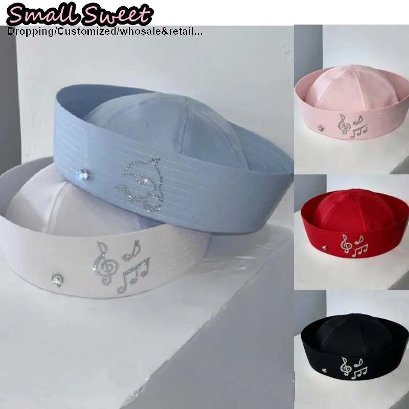 Women Subculture Dolphin Pattern Original Y2K Sweet Girl Japanese Style Rhinestone Spicy Girl Visor Sailor Nurse Hat Cute Hats