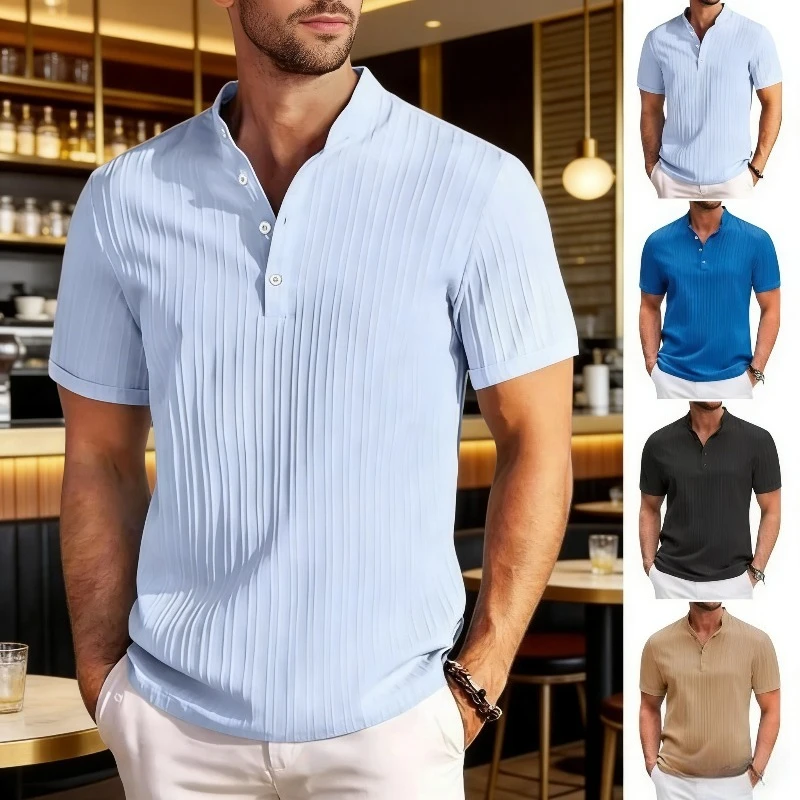

Hawaiian Men's Retro Cotton And Linen Henry Shirt Casual Loose With Sporty Stand-up Collar Buttons 2026 New Men's Casual Shirt