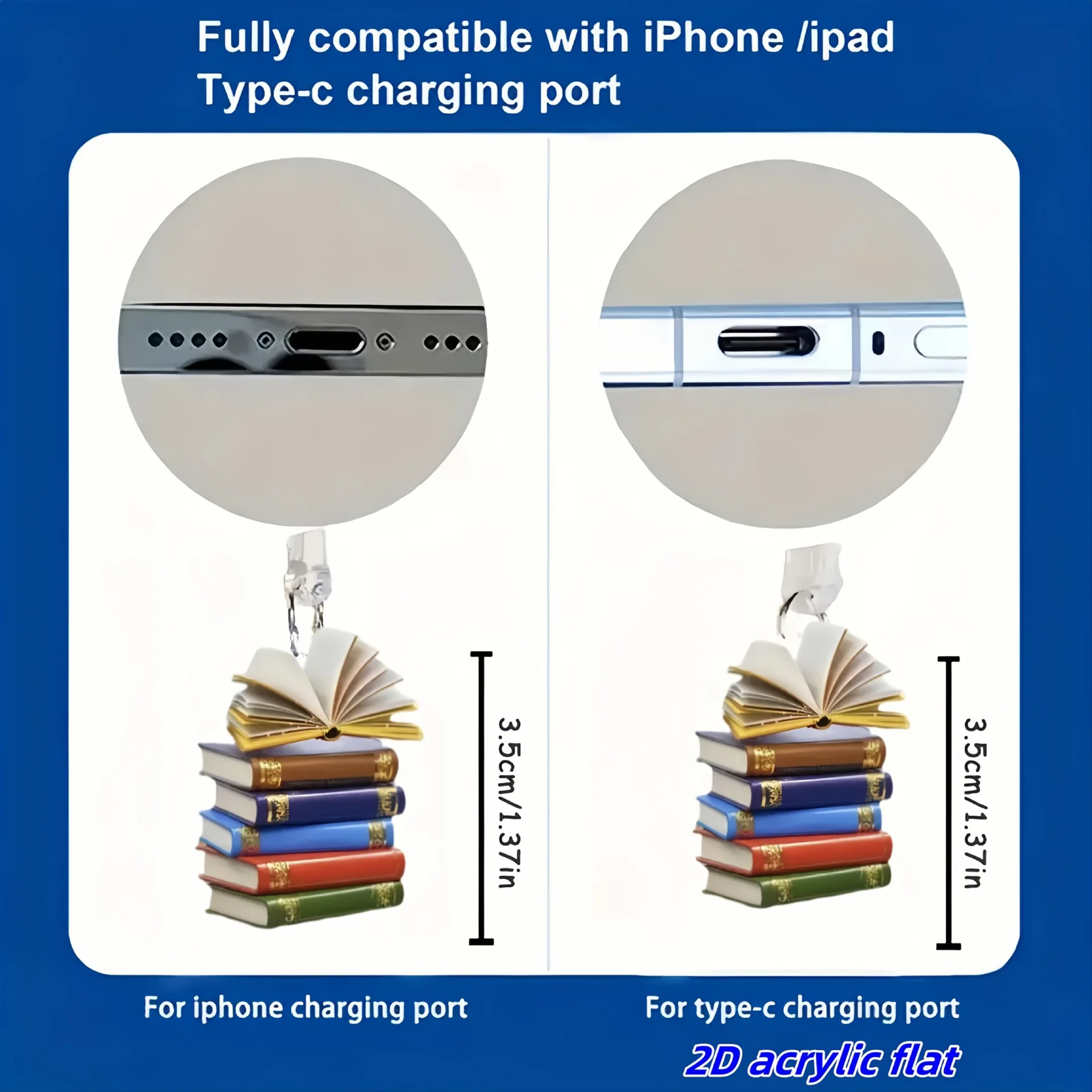 Милый 2D плоский акриловый красочный книжный узор, пылезащитная заглушка для мобильного телефона, аксессуары, украшения для IPhone Samsung Type-C, пылезащитный чехол