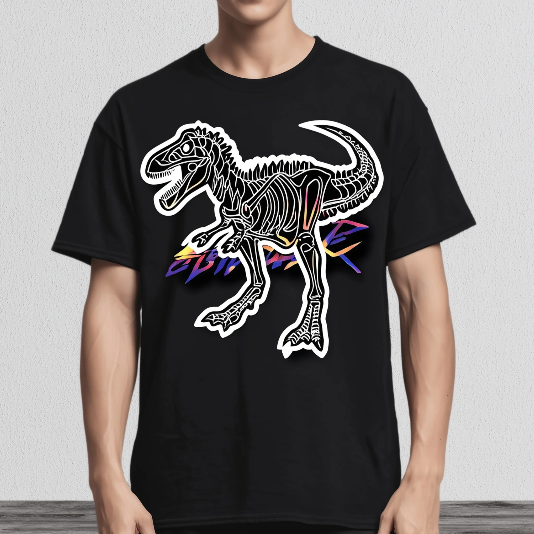 

Teevo Black T-Shirt with Dinosaur Skeleton Print for Casual Wear
