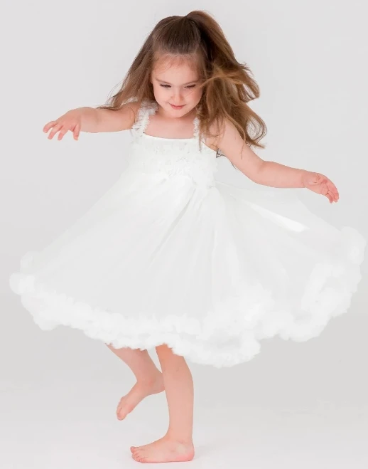 Girl Summer Ruffle Dress Birthday Party Tiered Tutu Skirt Tulle Sleeveless Princess Strap White Wedding Petti Dress