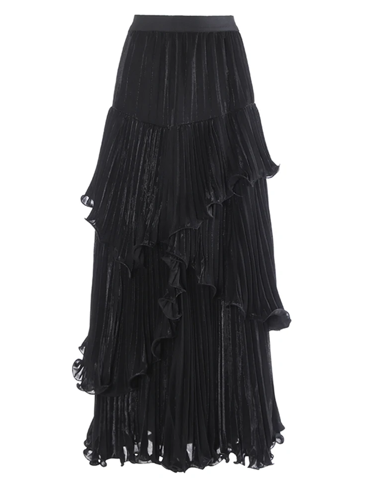 Cintura alta elástica vermelho plissado babados bolo irregular saia de meio corpo moda feminina maré nova primavera outono