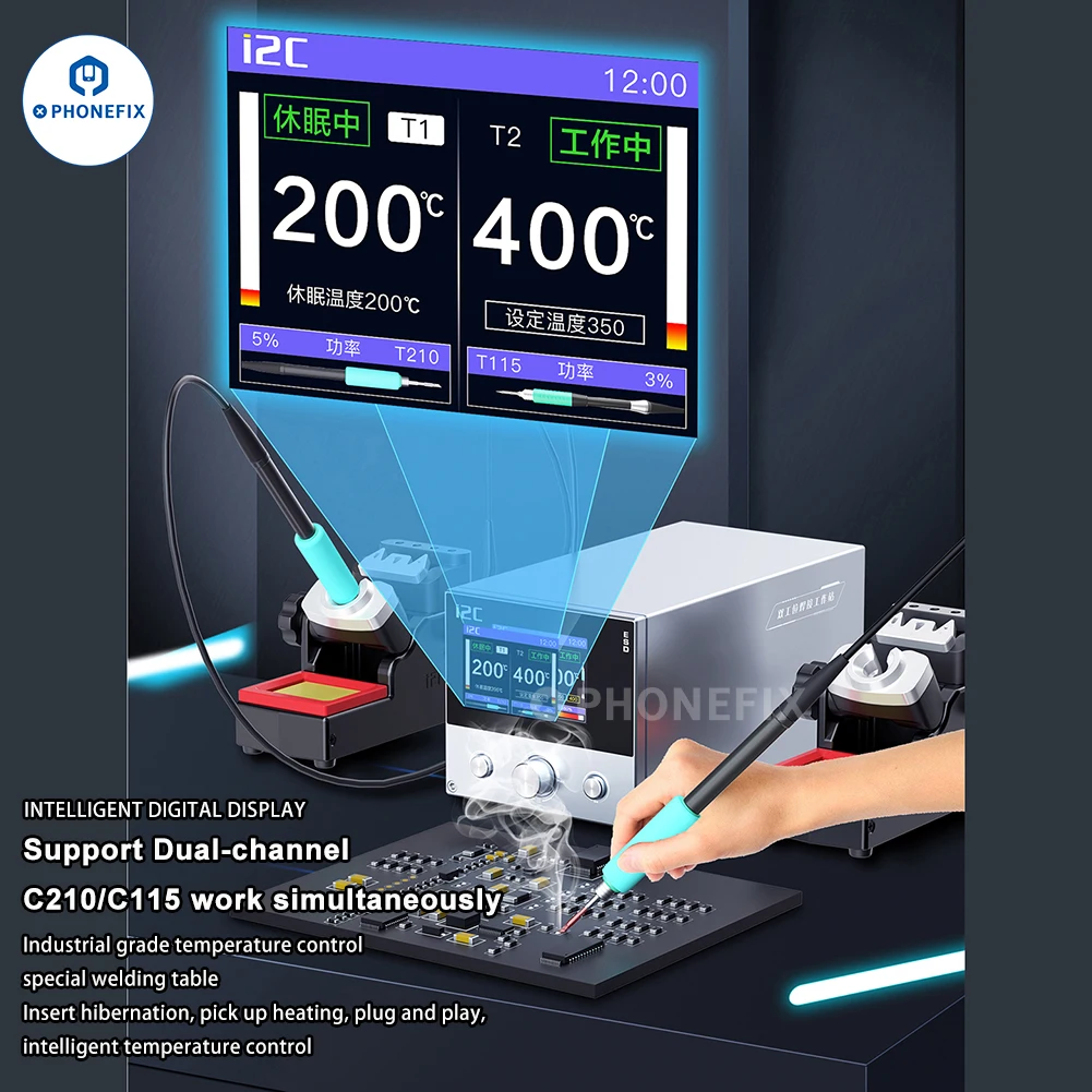 Imagem -03 - Estação de Solda Inteligente Dual Channel Hibernação Inteligente 2s Aquecimento Rápido T210 T115 Handle Irontips Pcb ic Solda Ferramenta I2c 3scn