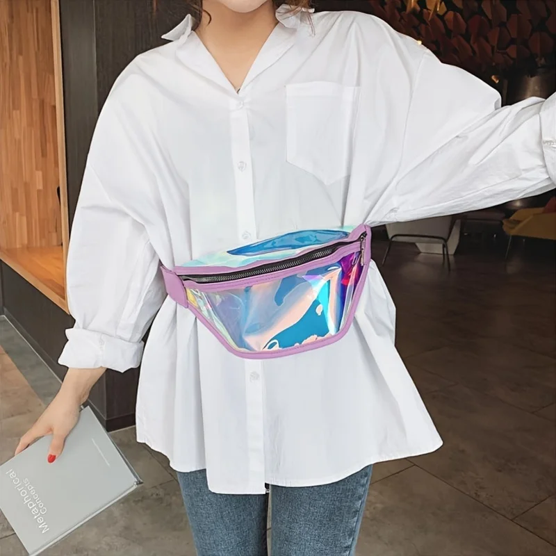 Transparent PVC Waist Bag with Laser Design, Waterproof Crossbody Sports Phone Pouch for Women